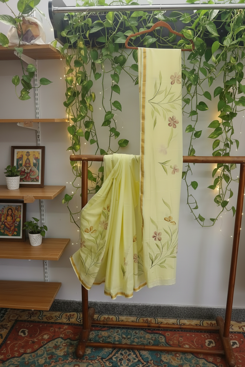 Saree Handpainted - Less Plants