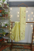 Saree Handpainted Floral Cotton Yellow - AMIOM True Nature