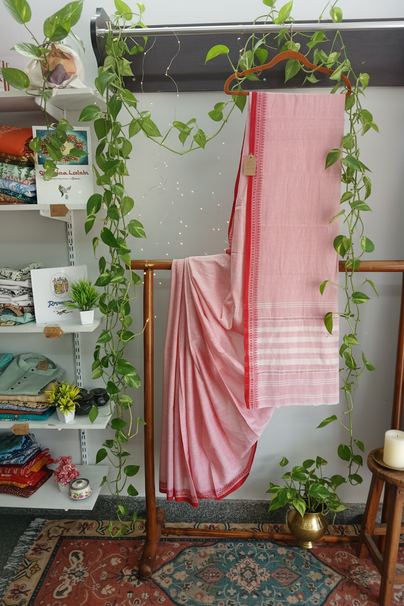 Saree aus Khadi-Baumwolle mit Tempelbordüre