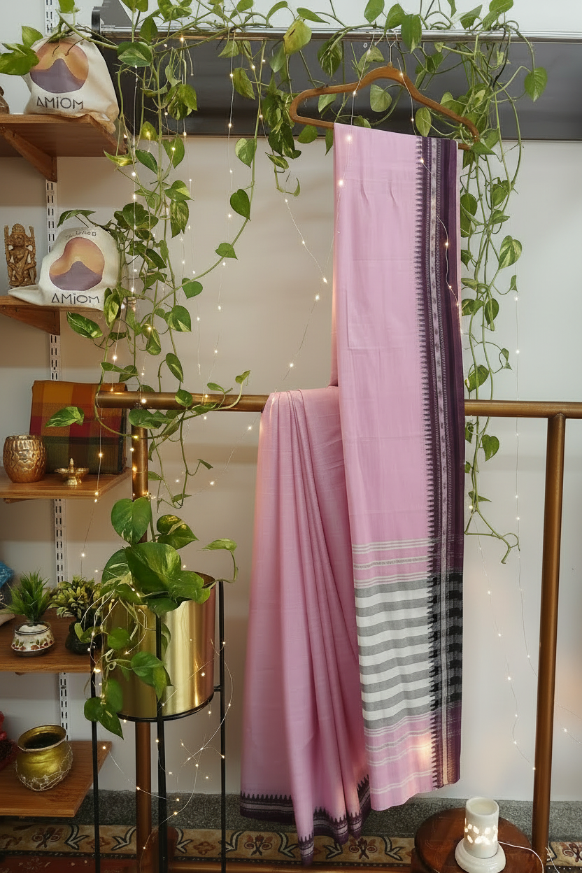 Saree aus Khadi-Baumwolle mit Tempelbordüre