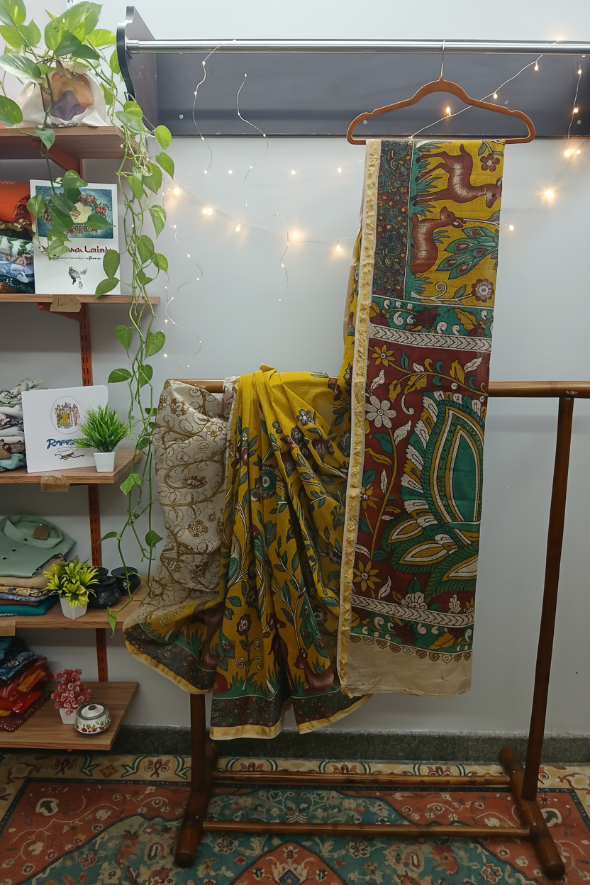 Kalamkari Kota Doria Cotton Saree