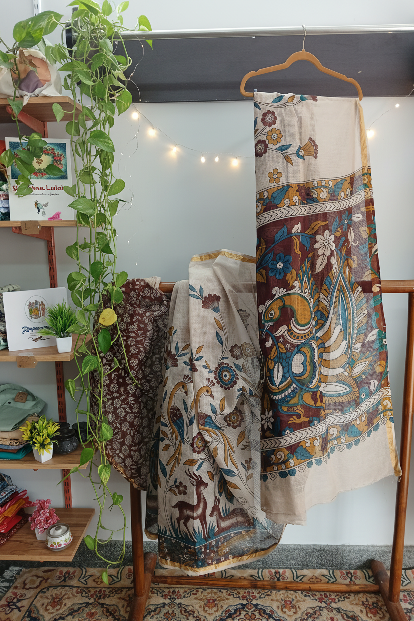 Kalamkari Kota Doria Cotton Saree