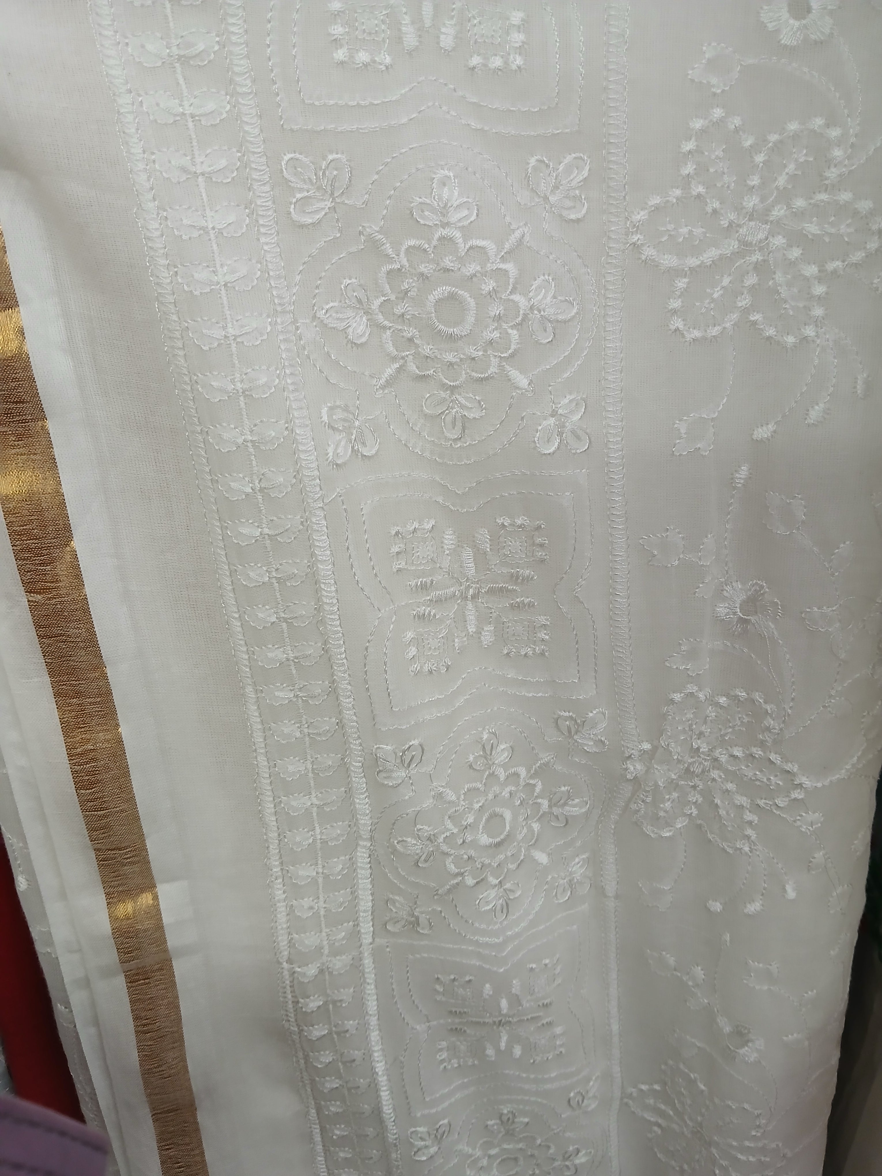 Chikankari Handwebstuhl Mul-Baumwollsari