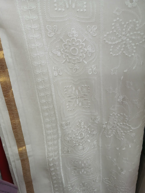 Chikankari Handwebstuhl Mul-Baumwollsari