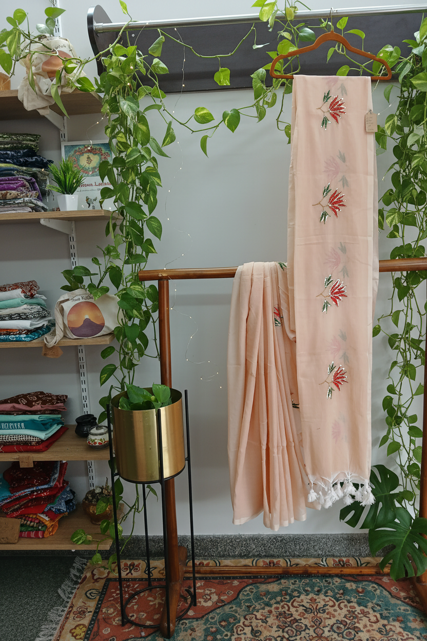 Saree Mul-Baumwolle + Lotus-Pailletten