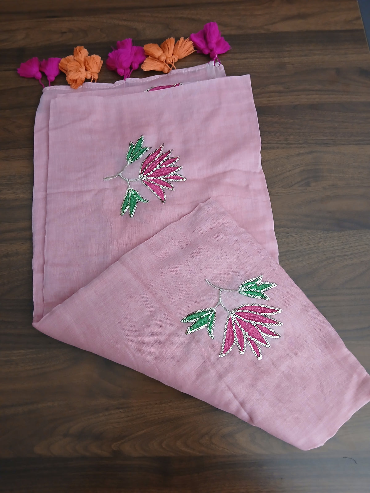 Saree Mul-Baumwolle + Lotus-Pailletten
