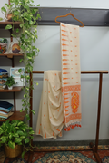 Cream Orange Temple Border Saree — Wooden Shelf Ambiance