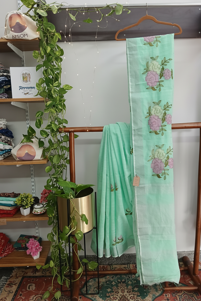 Saree Leinen Handwebstuhl mit Rosen