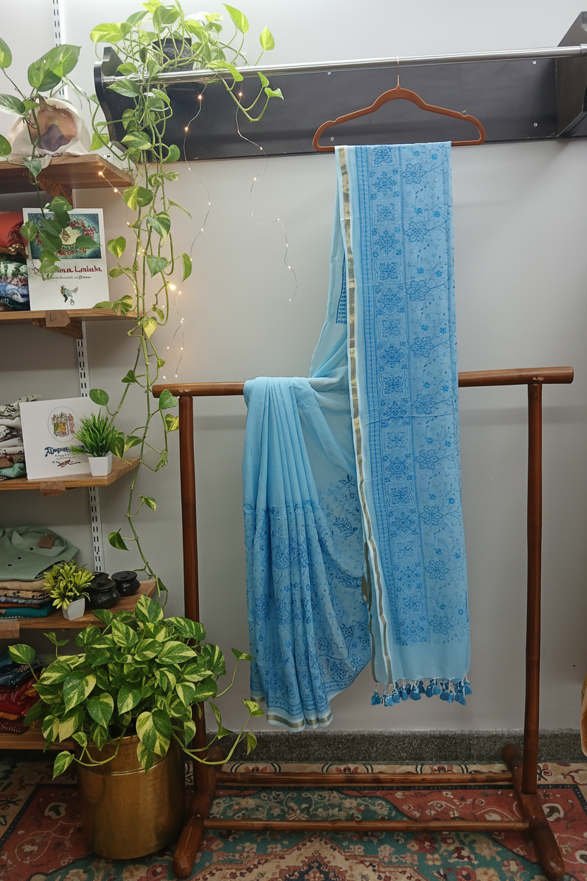 Sky Blue Saree — Background Only Change